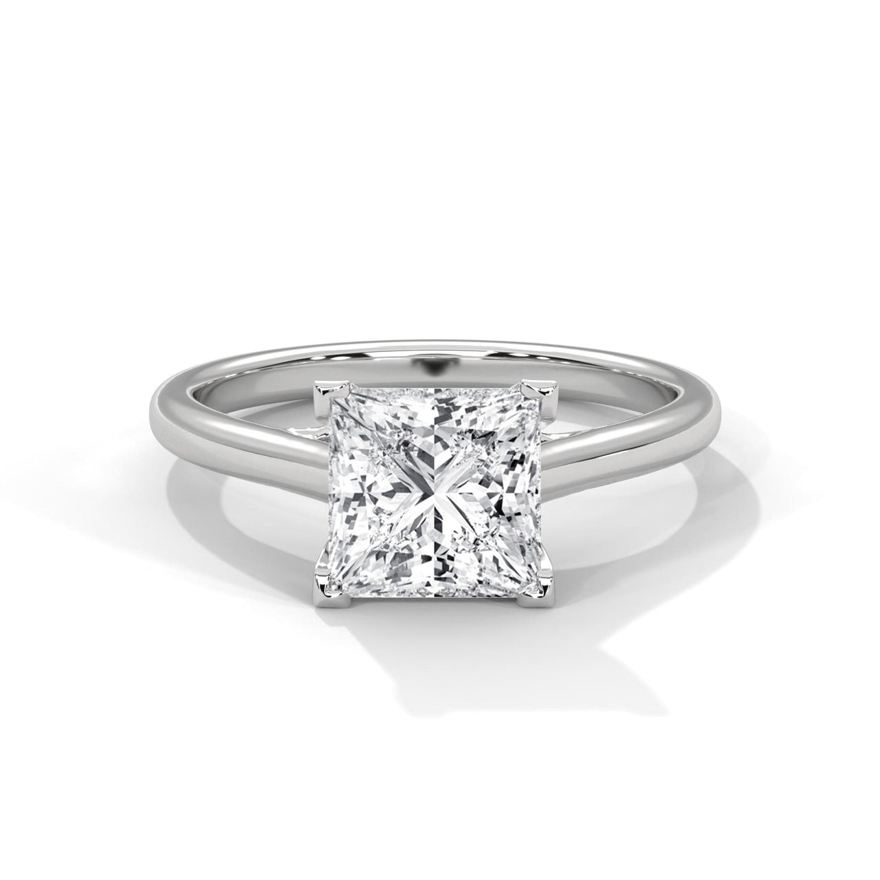Architectural white gold cathedral setting for princess shape diamond