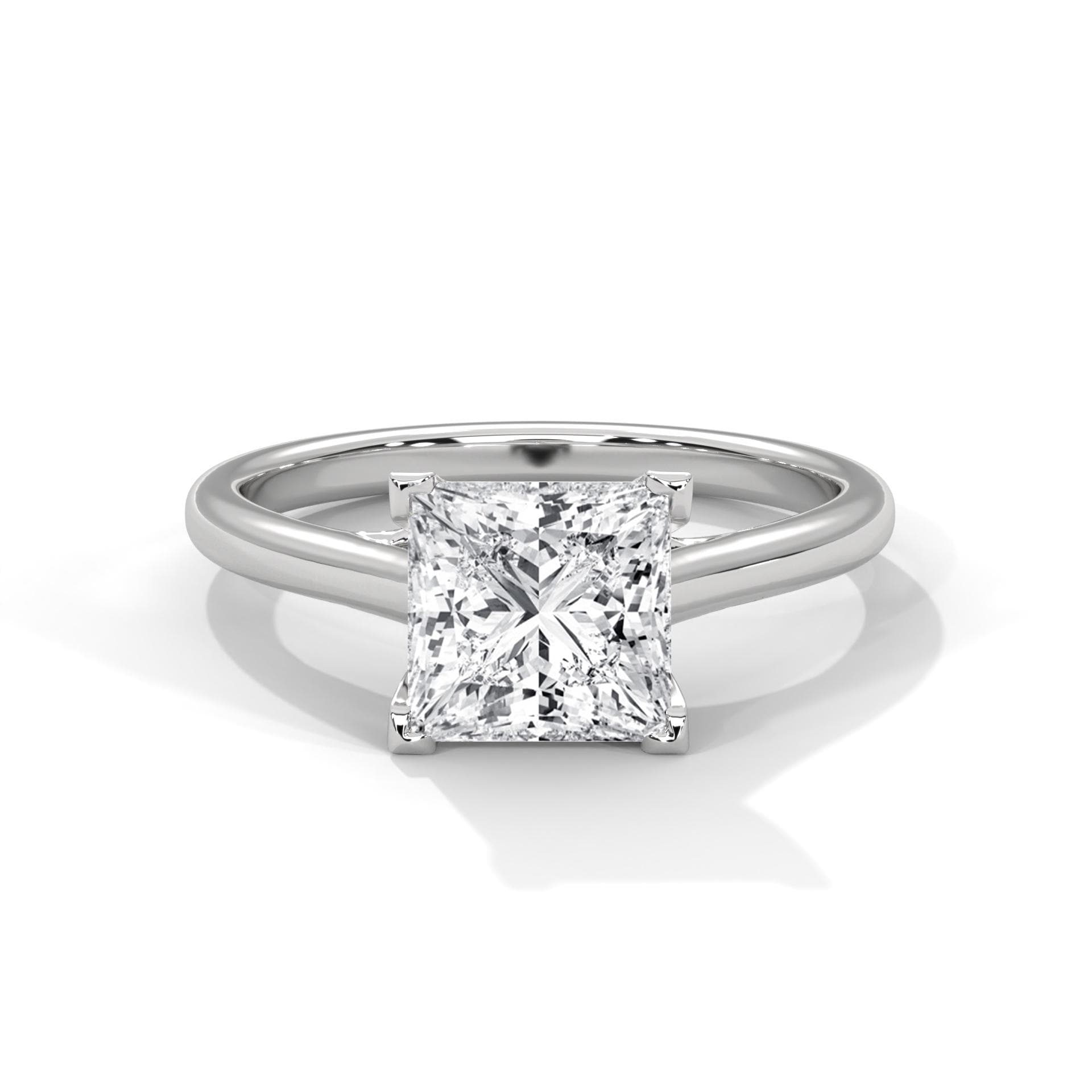 Architectural white gold cathedral setting for princess shape diamond