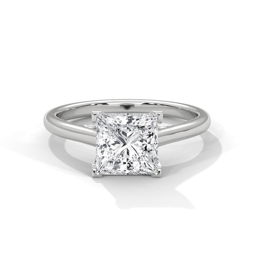 Architectural white gold cathedral setting for princess shape diamond