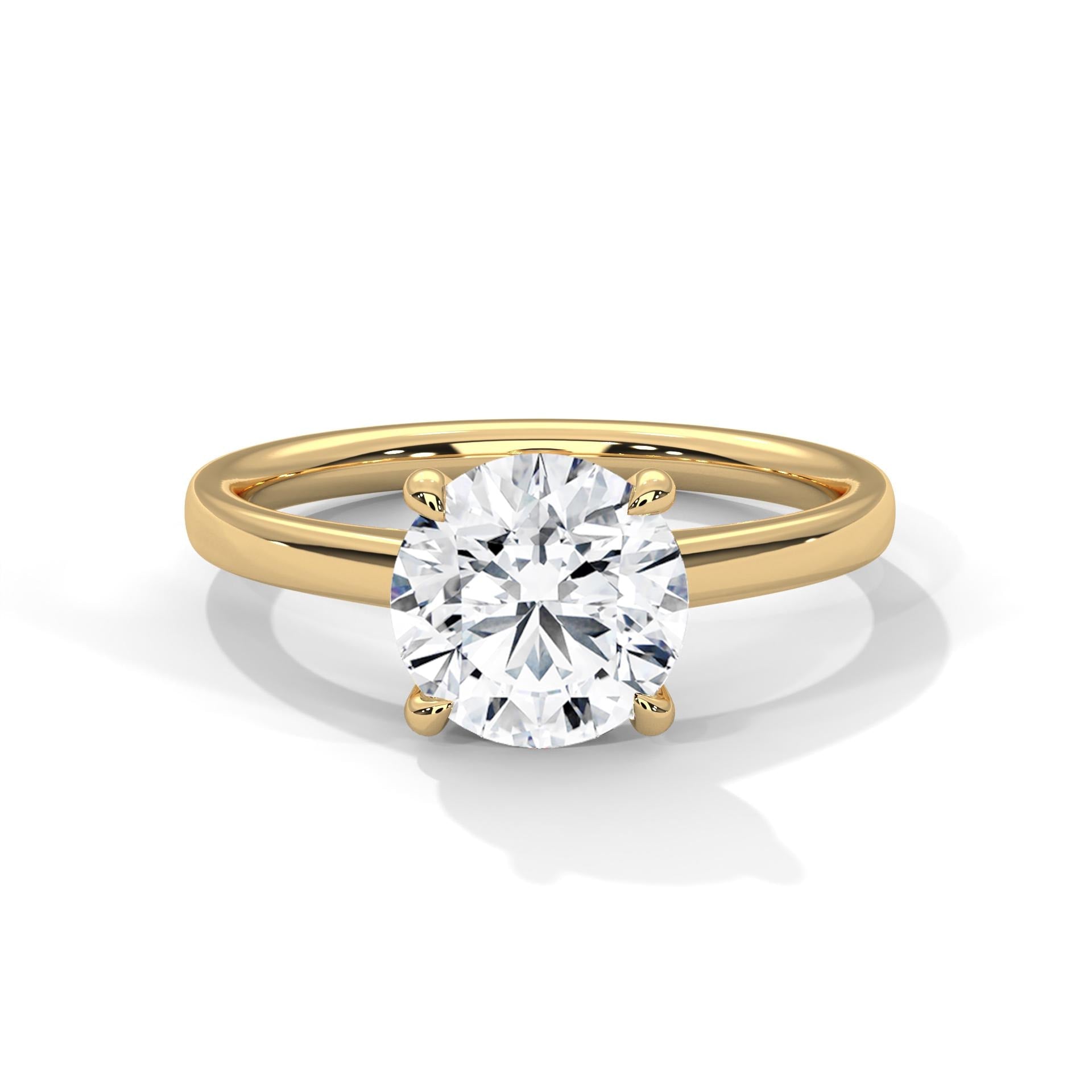 14K Yellow Gold Round Lab Diamond Cathedral Engagement Ring