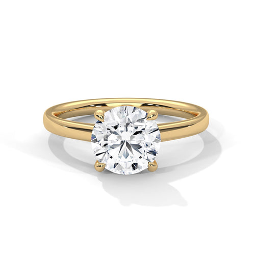 14K Yellow Gold Round Lab Diamond Cathedral Engagement Ring