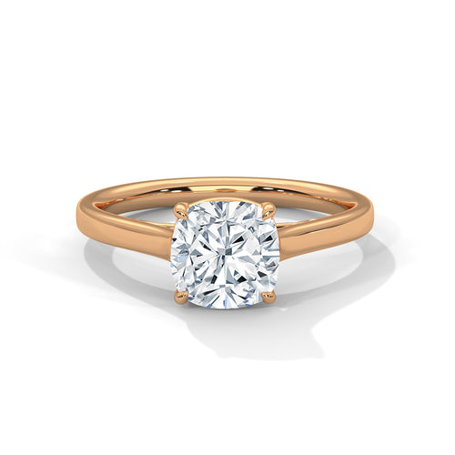 Square cushion cut lab-grown diamond knife-edge solitaire engagement ring in solid 18k rose gold.