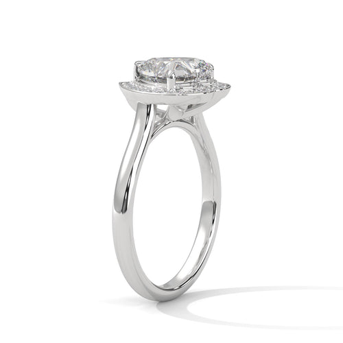 Architectural white gold 3-prong halo setting for heart lab diamond