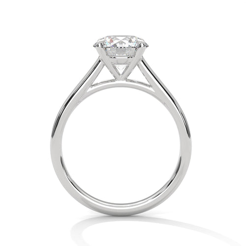 Classic 4-prong round lab grown diamond solitaire ring in white gold.