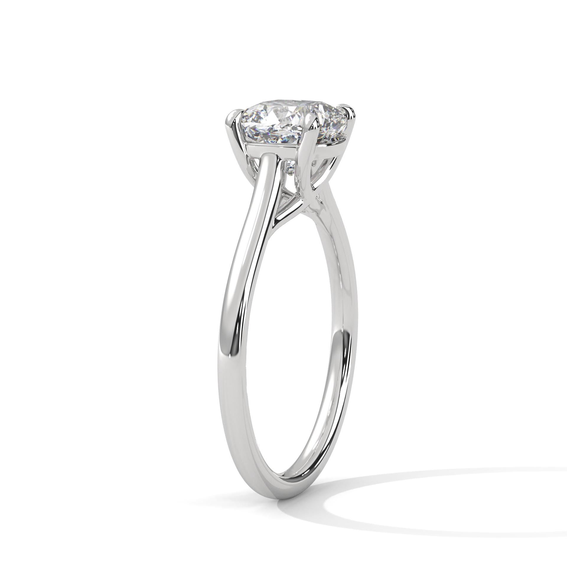 Classic 4-prong cathedral mount for cushion cut lab diamond