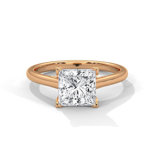 Princess cut lab grown diamond cathedral solitaire ring in rose gold