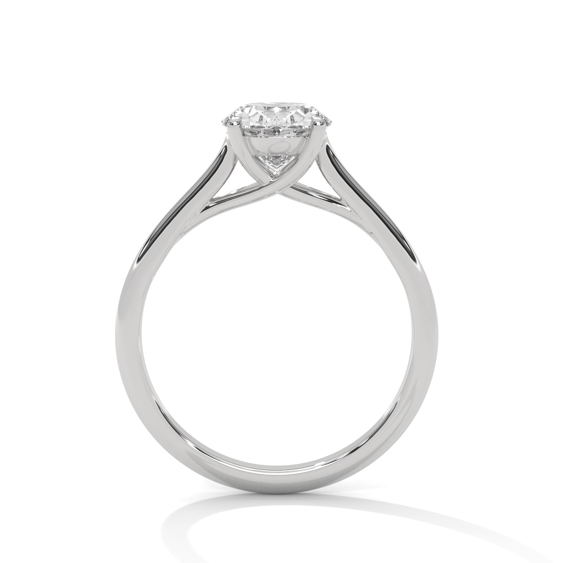 Side view of 4-prong cathedral setting for oval diamond ring