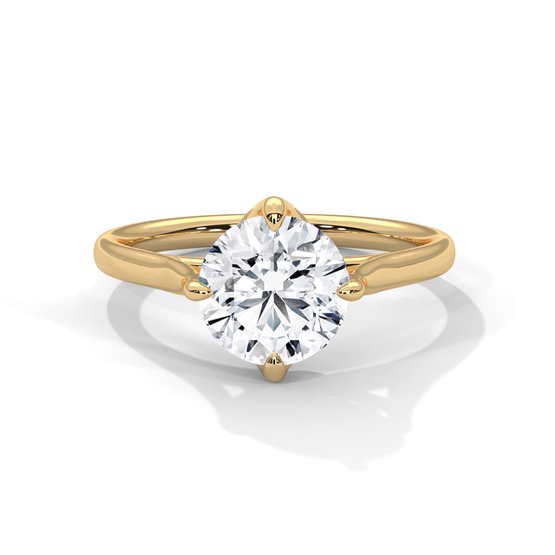 Classic round brilliant lab-grown diamond solitaire ring in solid 14k yellow gold.