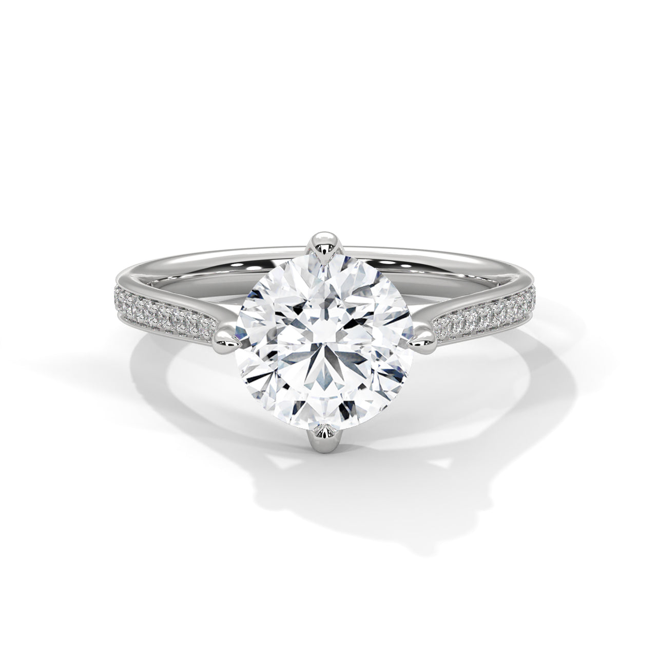 Round Tulip Petal Cathedral Lab Grown Diamond Ring | Pavé Band | 14K 18K Gold