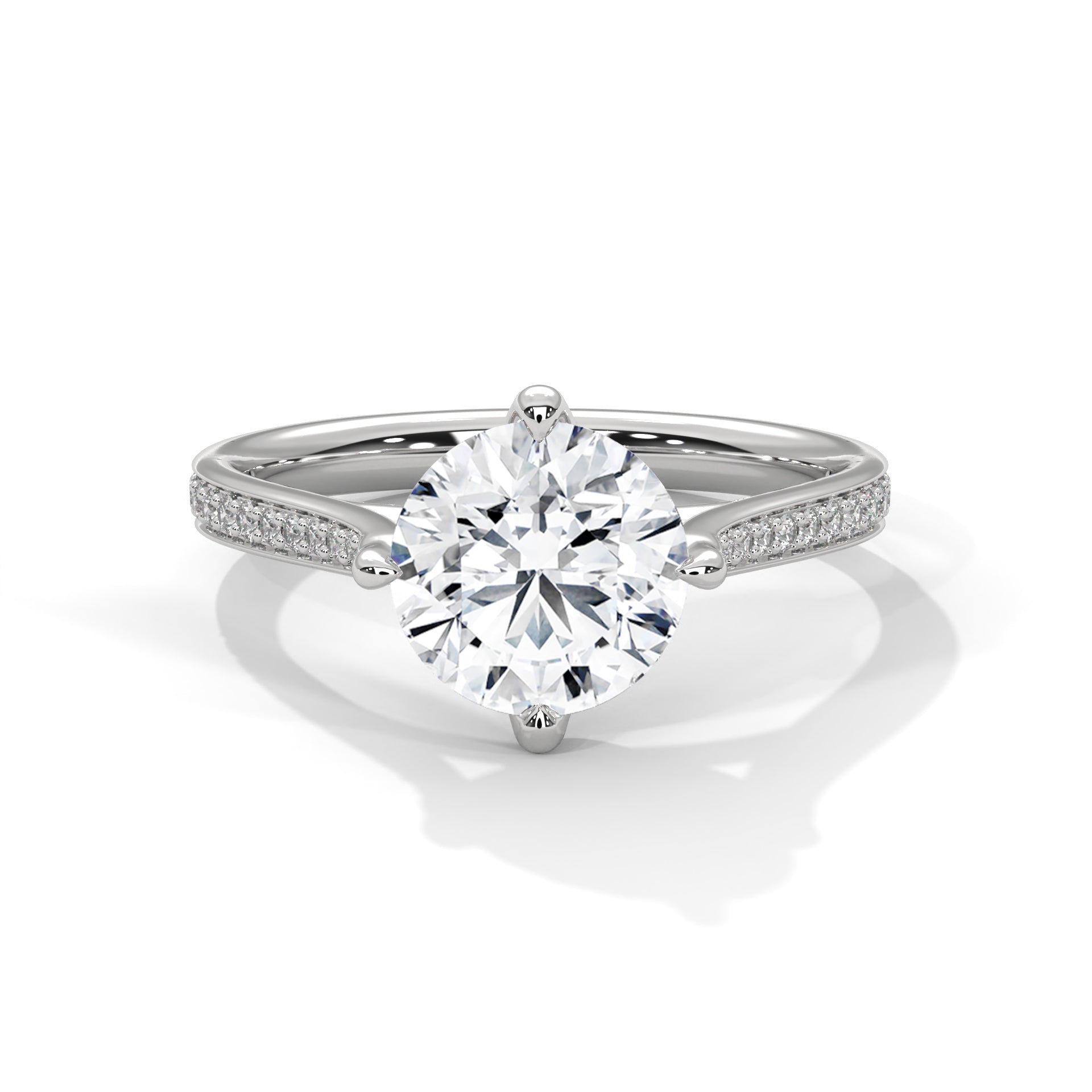 Round Tulip Petal Cathedral Lab Grown Diamond Ring | Pavé Band | 14K 18K Gold