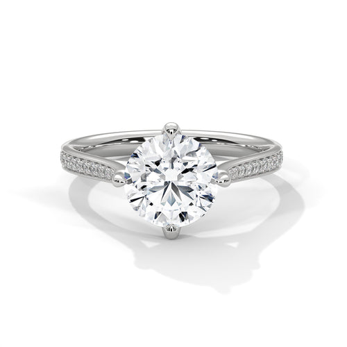 Round Tulip Petal Cathedral Lab Grown Diamond Ring | Pavé Band | 14K 18K Gold