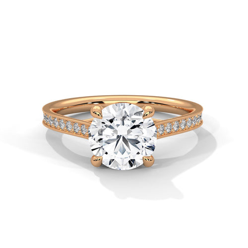 1 to 3 carat round lab diamond pave cathedral solitaire ring in rose gold