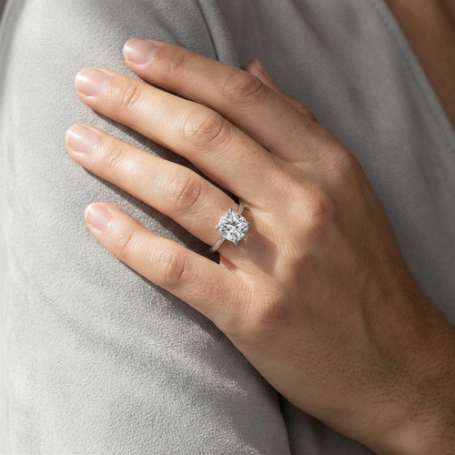 Cushion Cut Lab Grown Diamond Cathedral Solitaire Ring | E VS1 | 14K 18K Gold