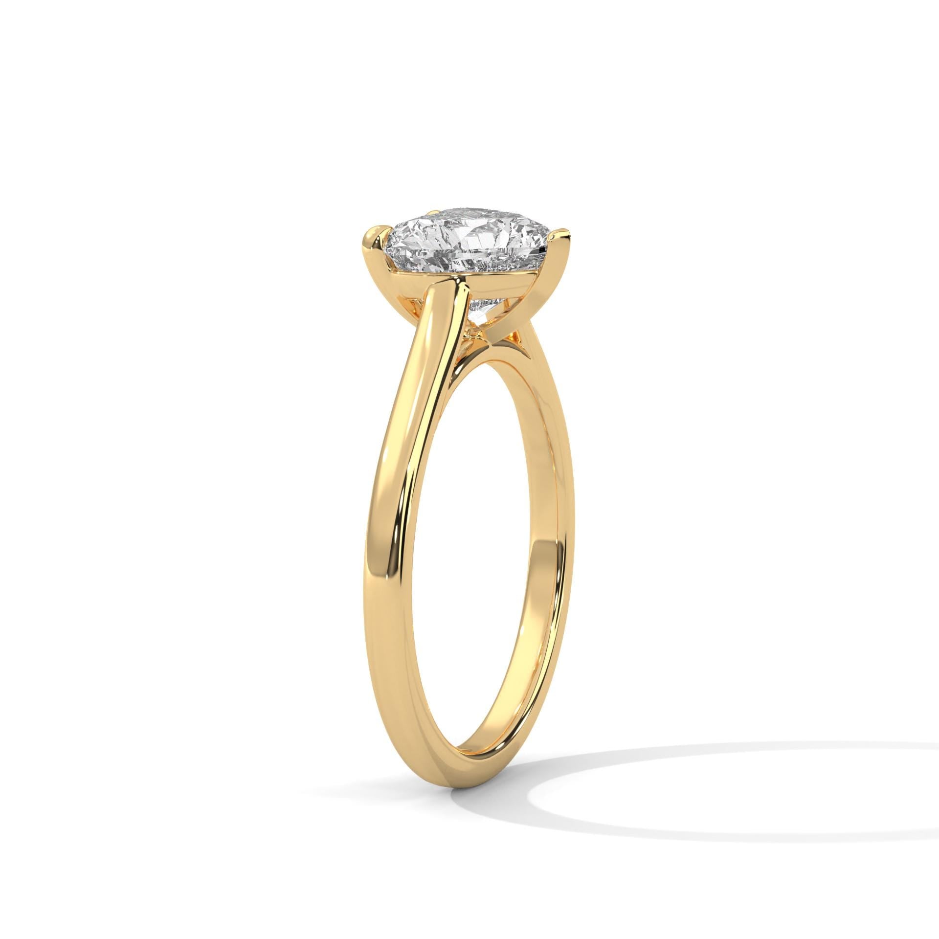 Elevated yellow gold cathedral mount for heart lab diamond solitaire