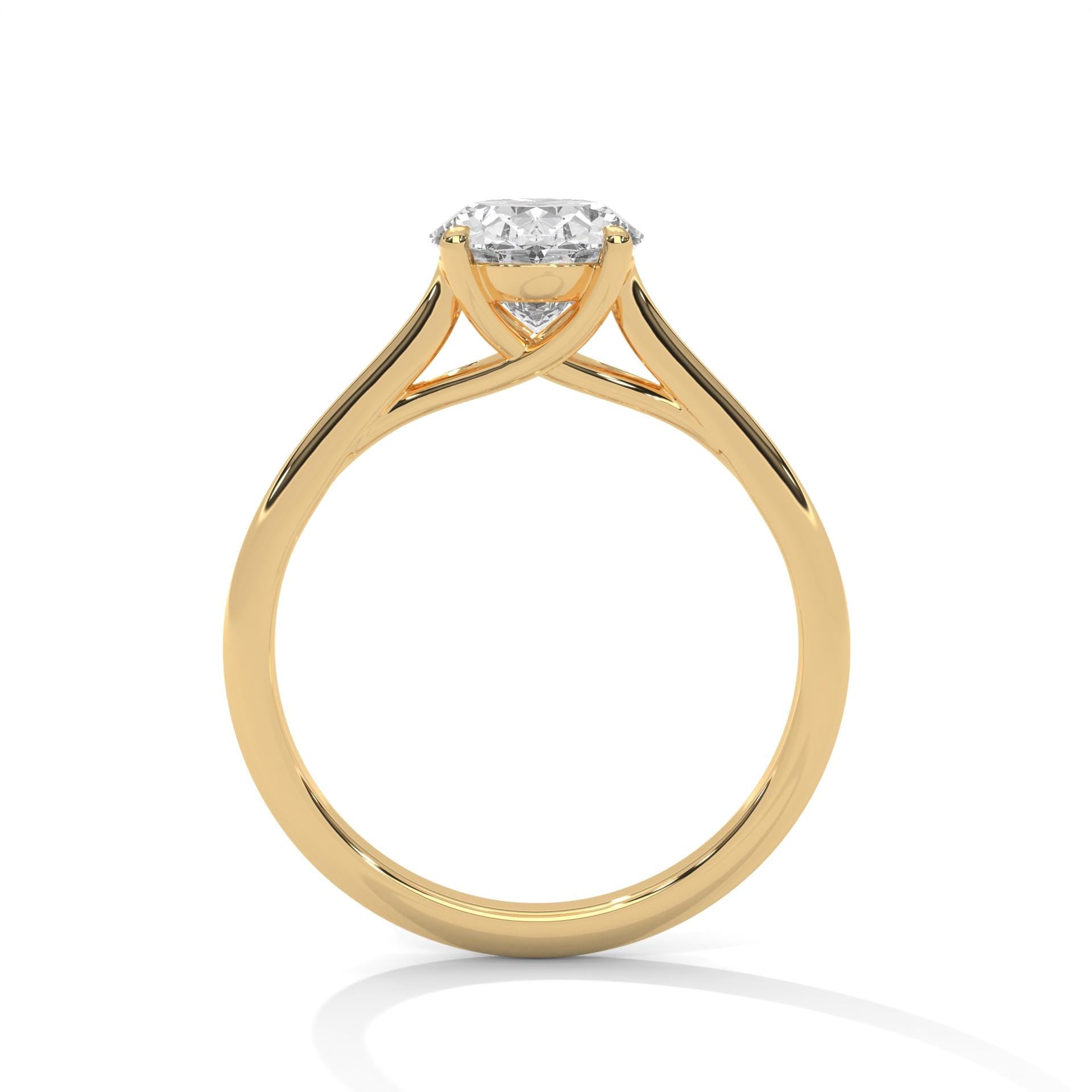 Architectural yellow gold cathedral setting for oval shape diamond