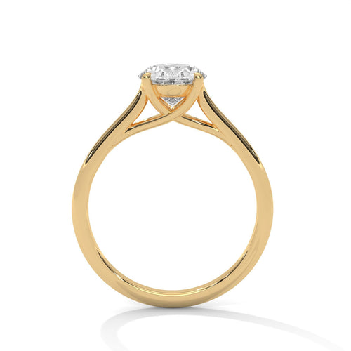 Architectural yellow gold cathedral setting for oval shape diamond