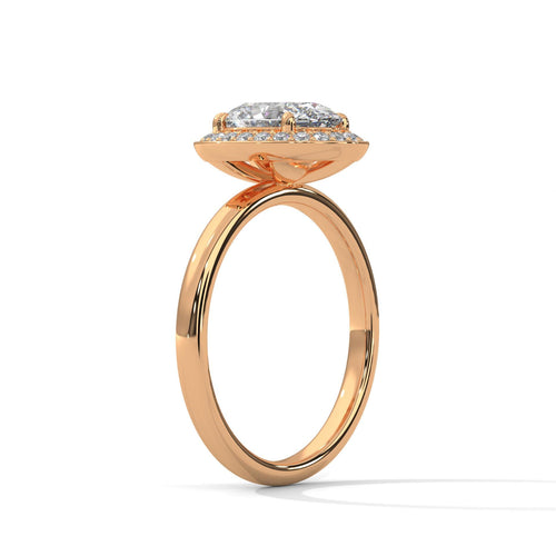 Elevated rose gold 4-prong halo mount for oval brilliant diamond