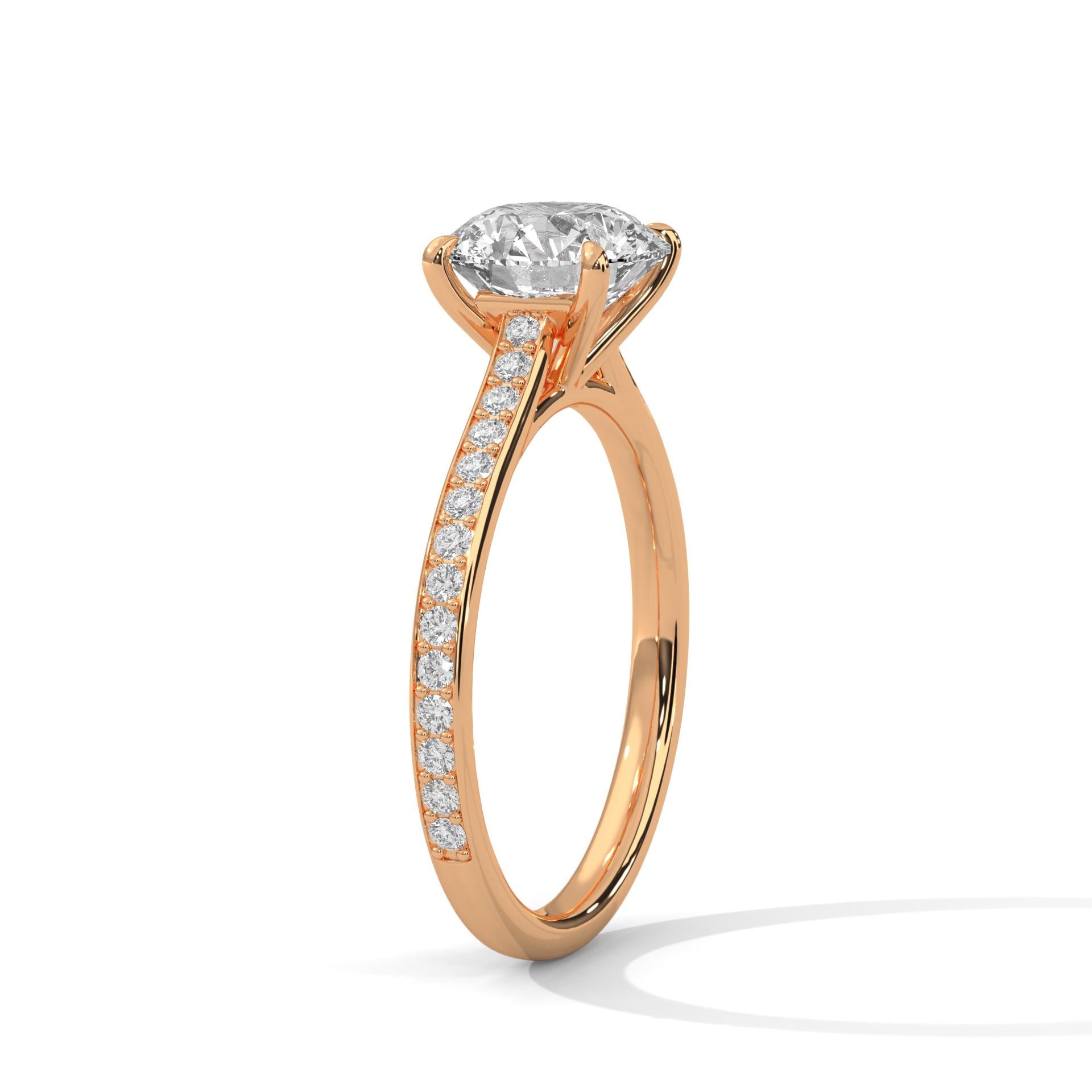 Round Pavé Cathedral Lab Grown Diamond Engagement Ring | F VS2 | 14K 18K Gold