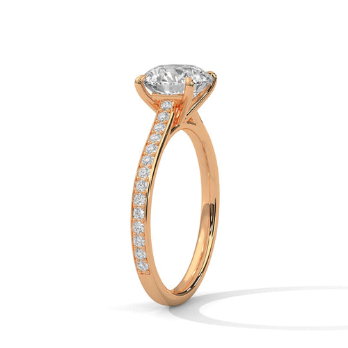 Round Pavé Cathedral Lab Grown Diamond Engagement Ring | F VS2 | 14K 18K Gold