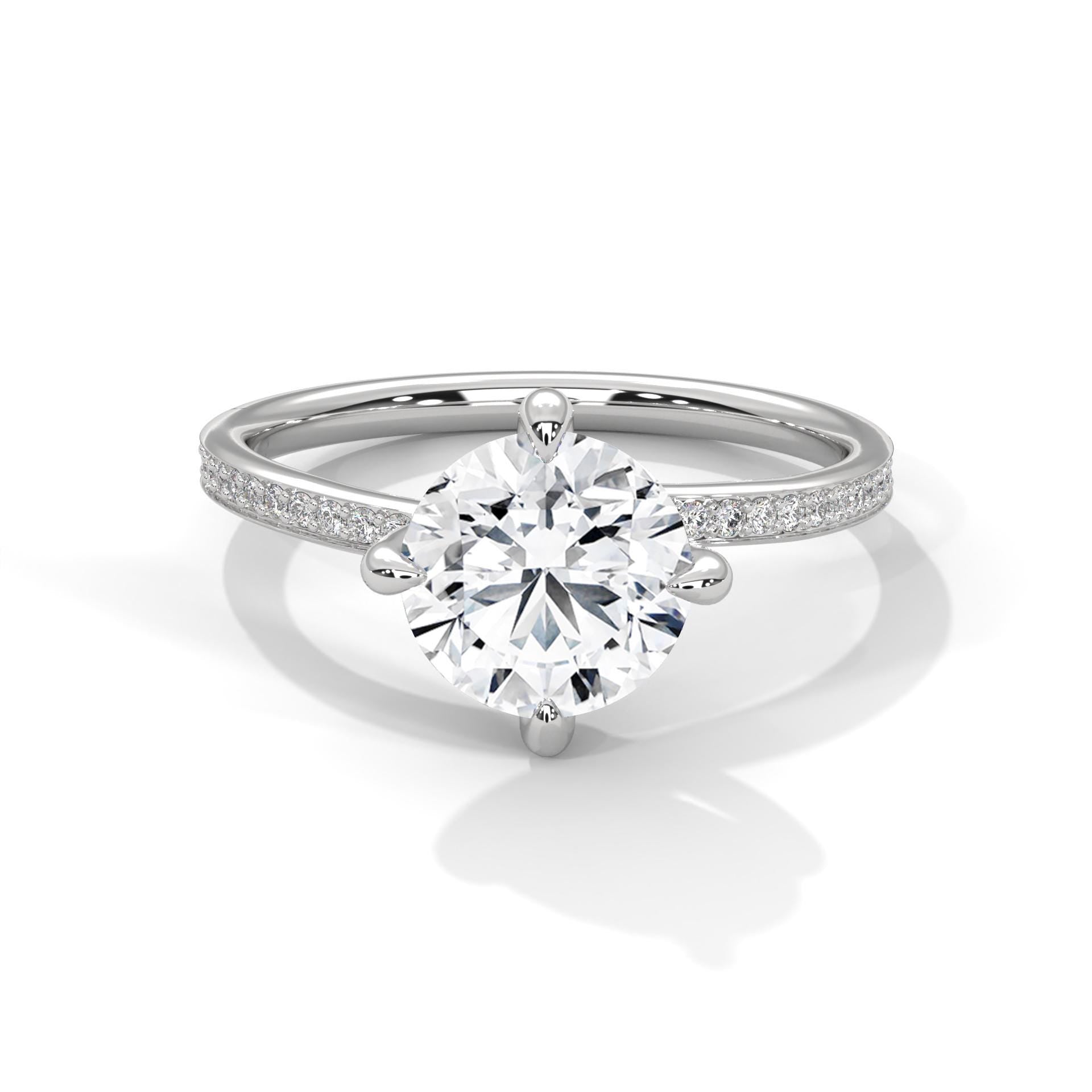 Round brilliant lab grown diamond pave solitaire engagement ring in white gold