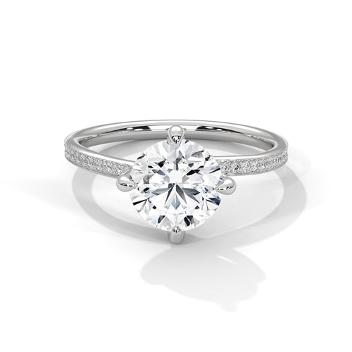 Round brilliant lab grown diamond pave solitaire engagement ring in white gold
