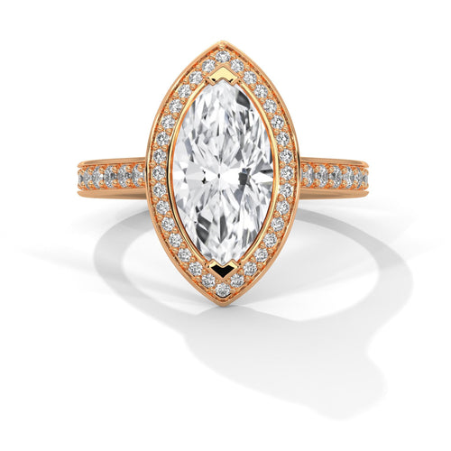 1 to 3 carat marquise lab diamond halo solitaire in rose gold