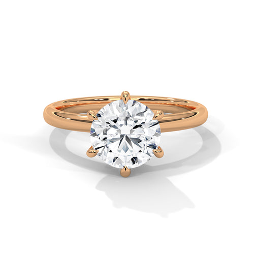 Round Brilliant Six-Prong Crown Solitaire Lab Grown Diamond Ring | 14K 18K Gold
