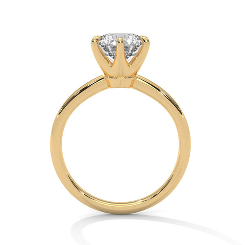 Round Brilliant Six-Prong Crown Solitaire Lab Grown Diamond Ring | 14K 18K Gold