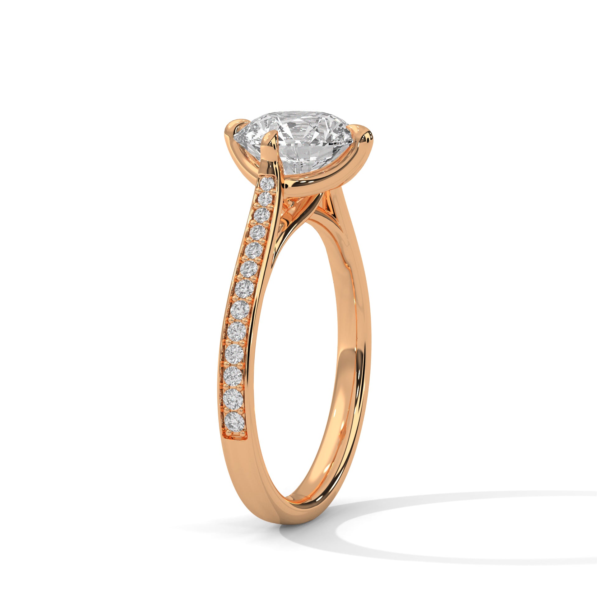 Round Tulip Petal Cathedral Lab Grown Diamond Ring | Pavé Band | 14K 18K Gold