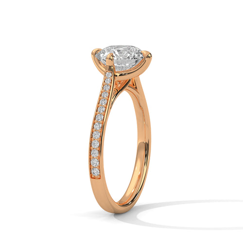 Round Tulip Petal Cathedral Lab Grown Diamond Ring | Pavé Band | 14K 18K Gold