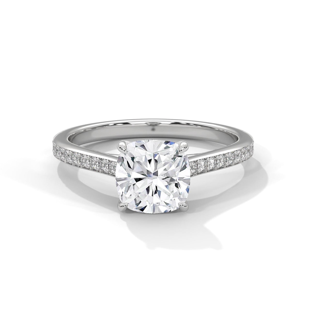 Elevated white gold cathedral arches for cushion brilliant diamond