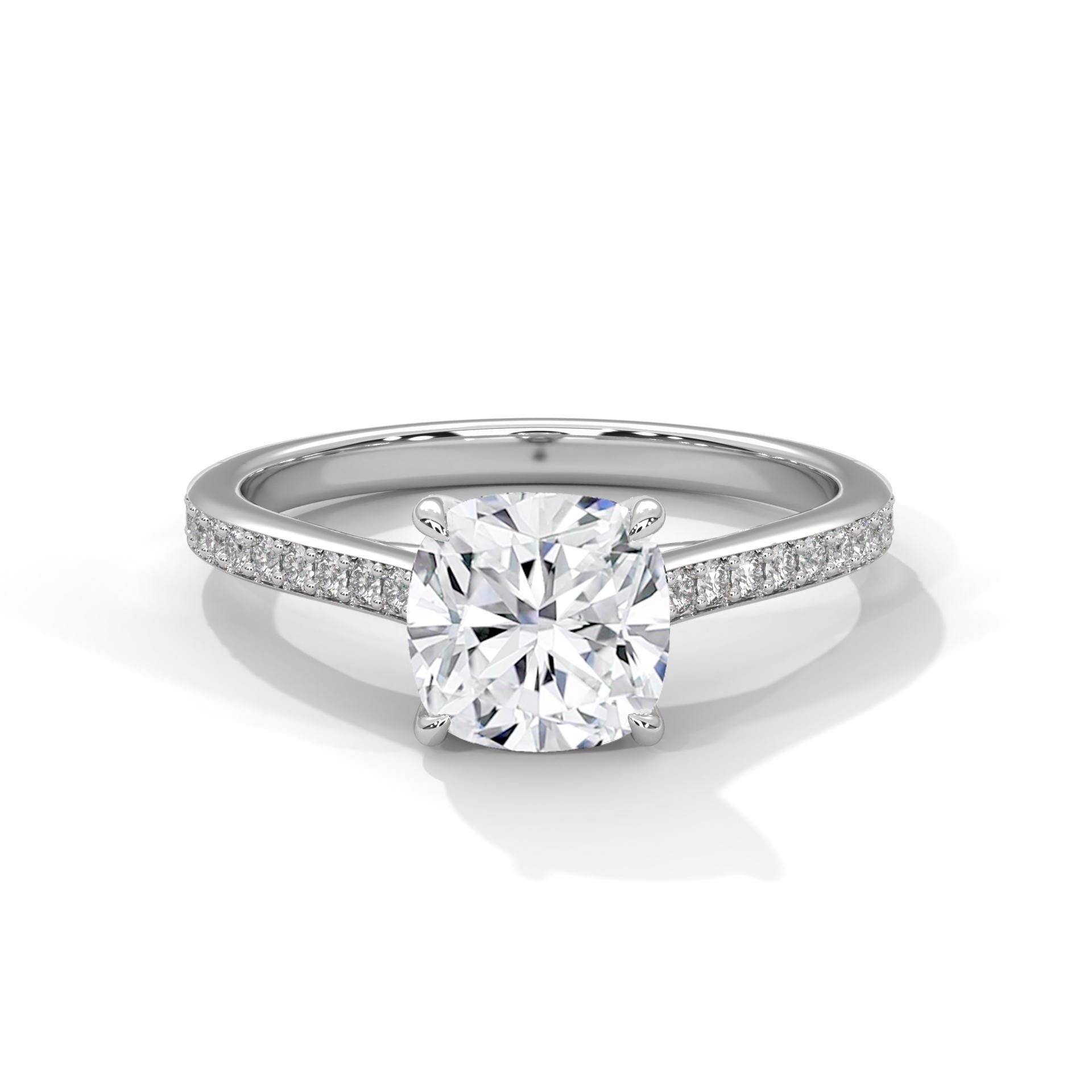 Elevated white gold cathedral arches for cushion brilliant diamond