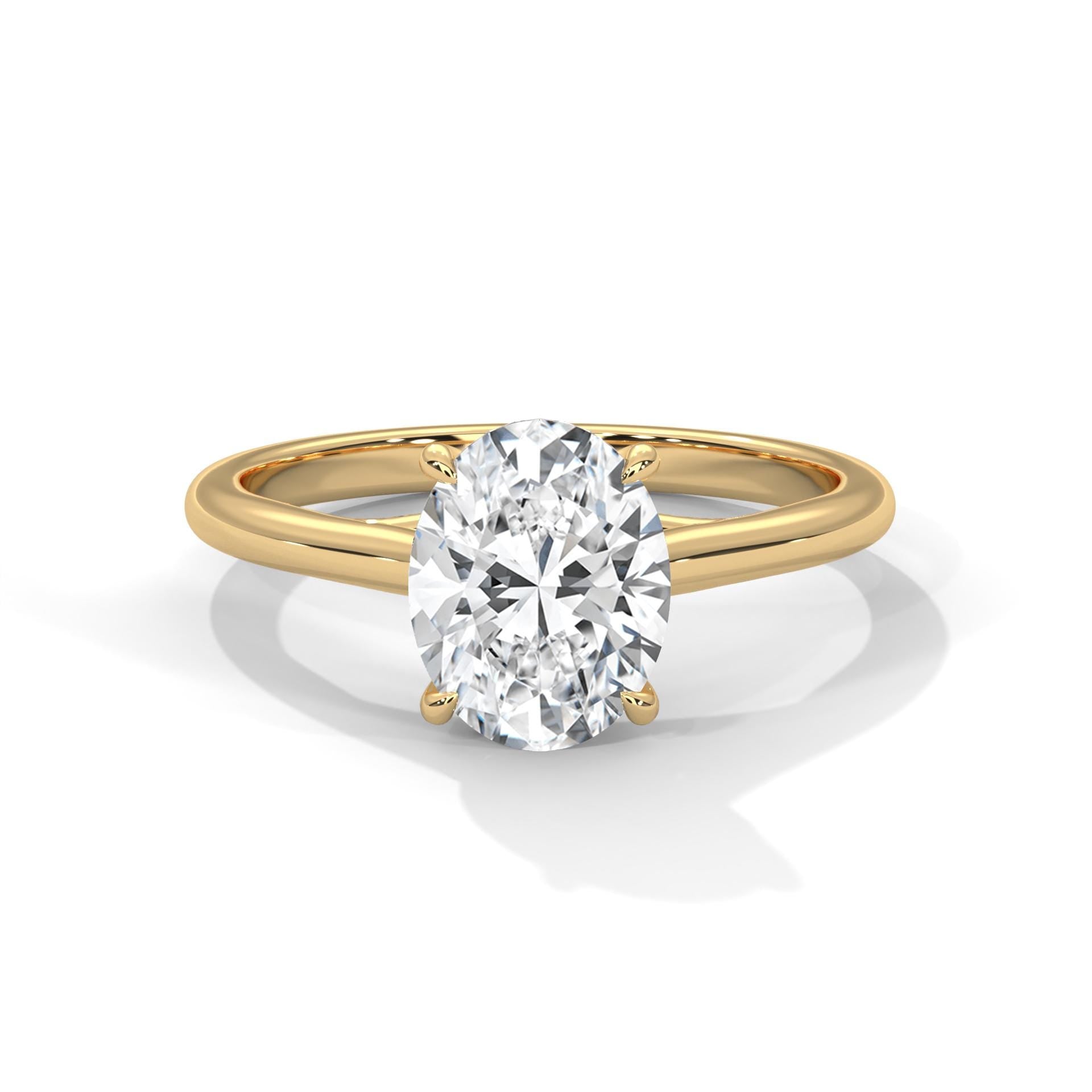 Oval cut lab grown diamond solitaire in solid 18K yellow gold
