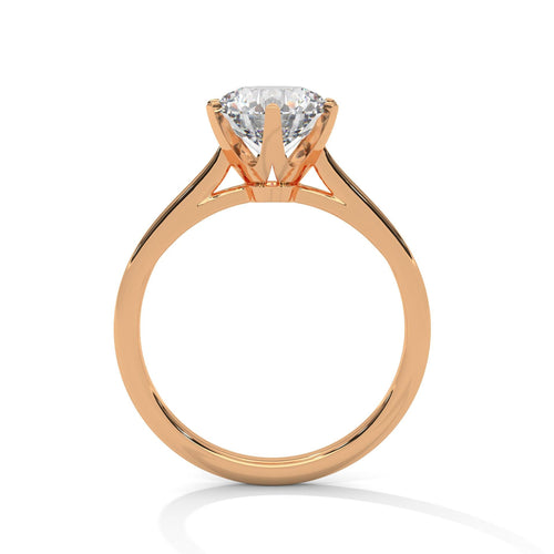 Shimmering pave diamond band on rose gold cathedral solitaire