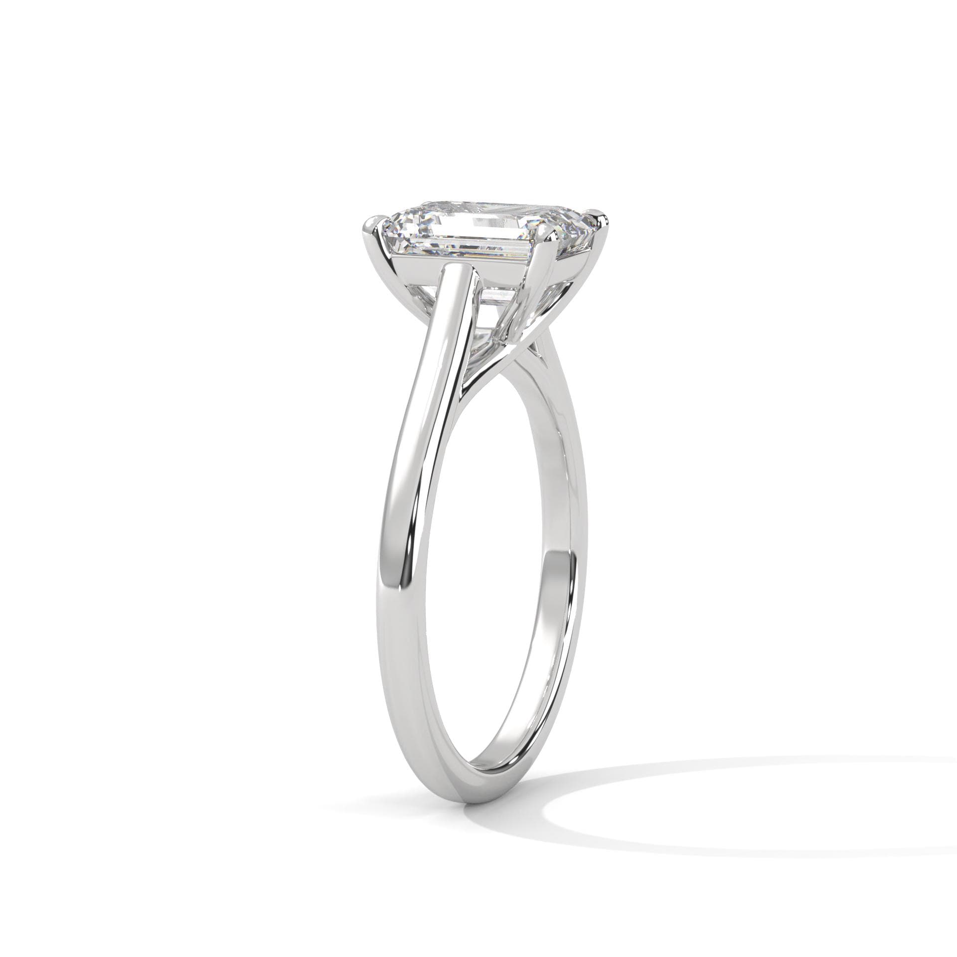 Architectural white gold cathedral setting for radiant shape diamond