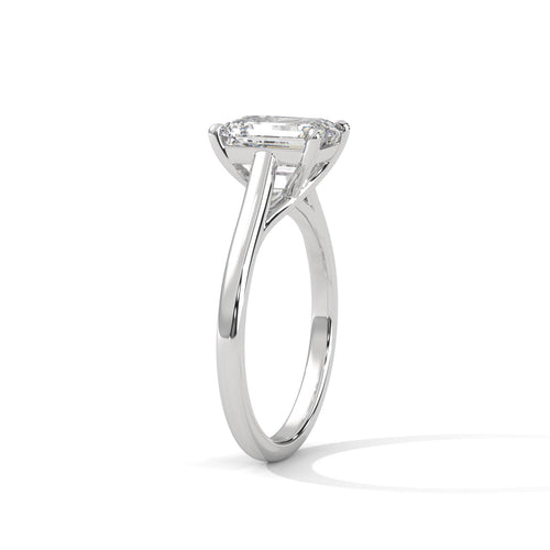 Architectural white gold cathedral setting for radiant shape diamond
