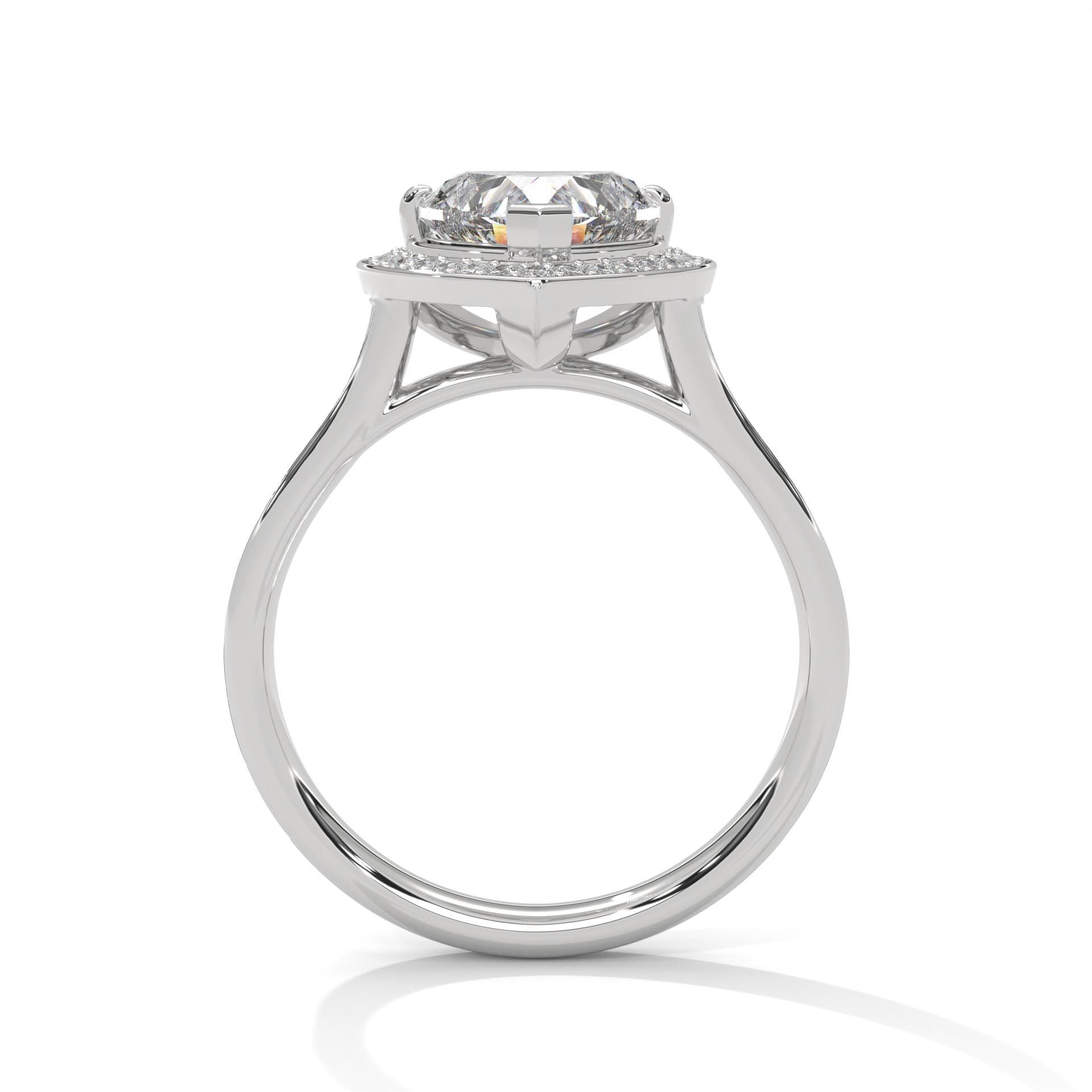 White gold heart halo solitaire with hand-set micro-pavé diamonds