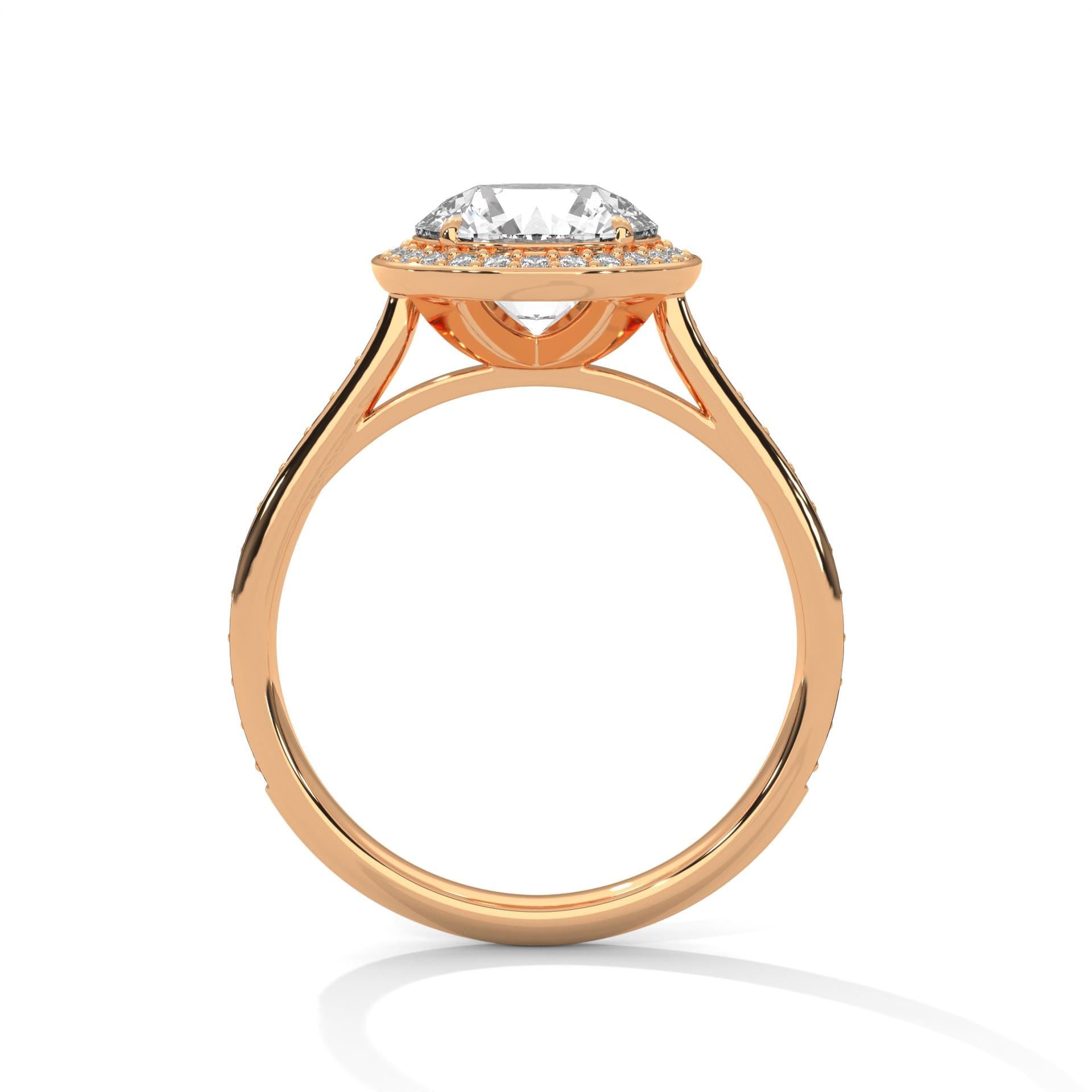 Round Lab Grown Diamond Halo Ring | Pavé Band | E VS1 IGI | 14K 18K Gold