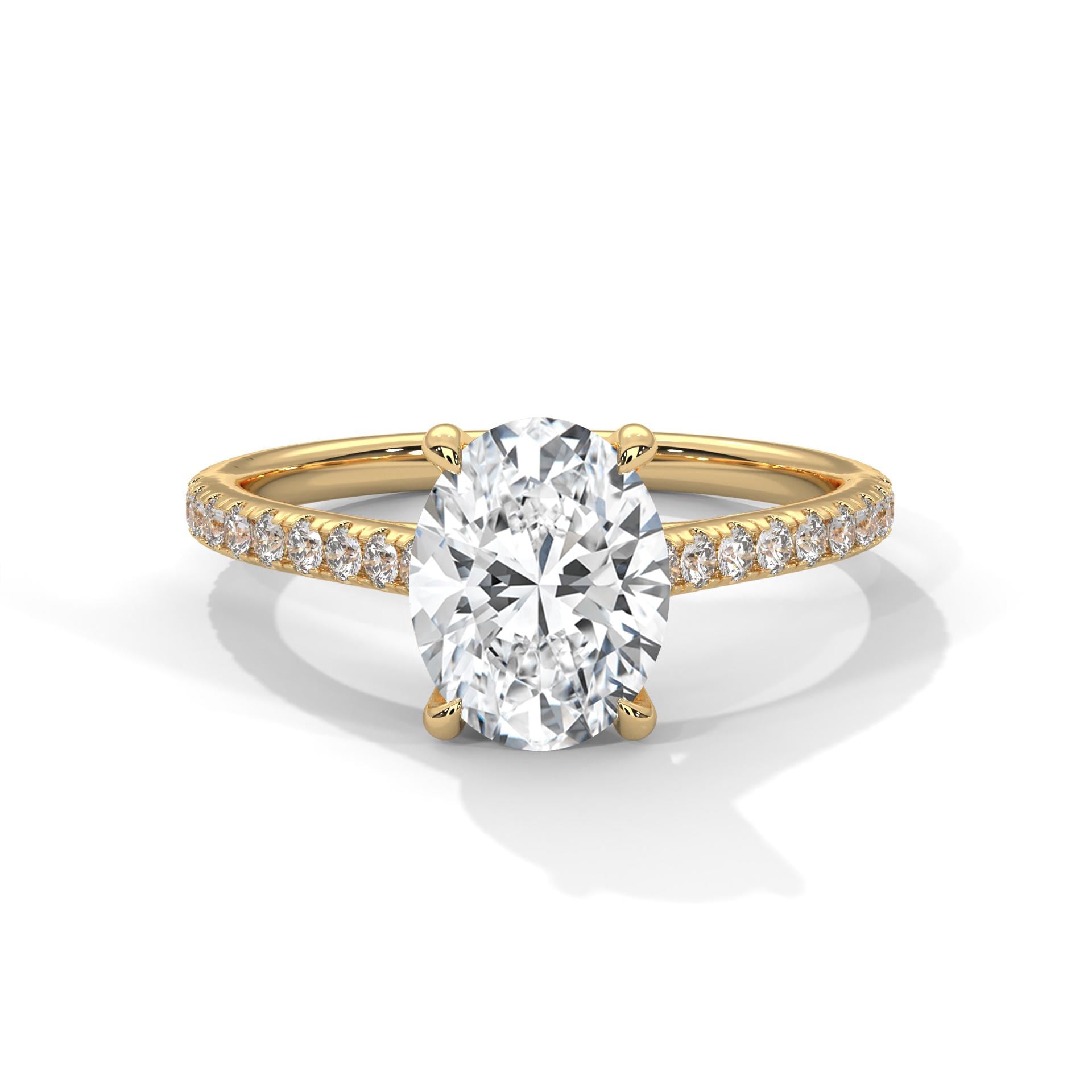 Oval Lab Grown Diamond Pavé Band Engagement Ring | IGI Certified | 1ct 2ct 3ct
