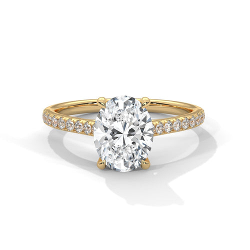 Oval Lab Grown Diamond Pavé Band Engagement Ring | IGI Certified | 1ct 2ct 3ct