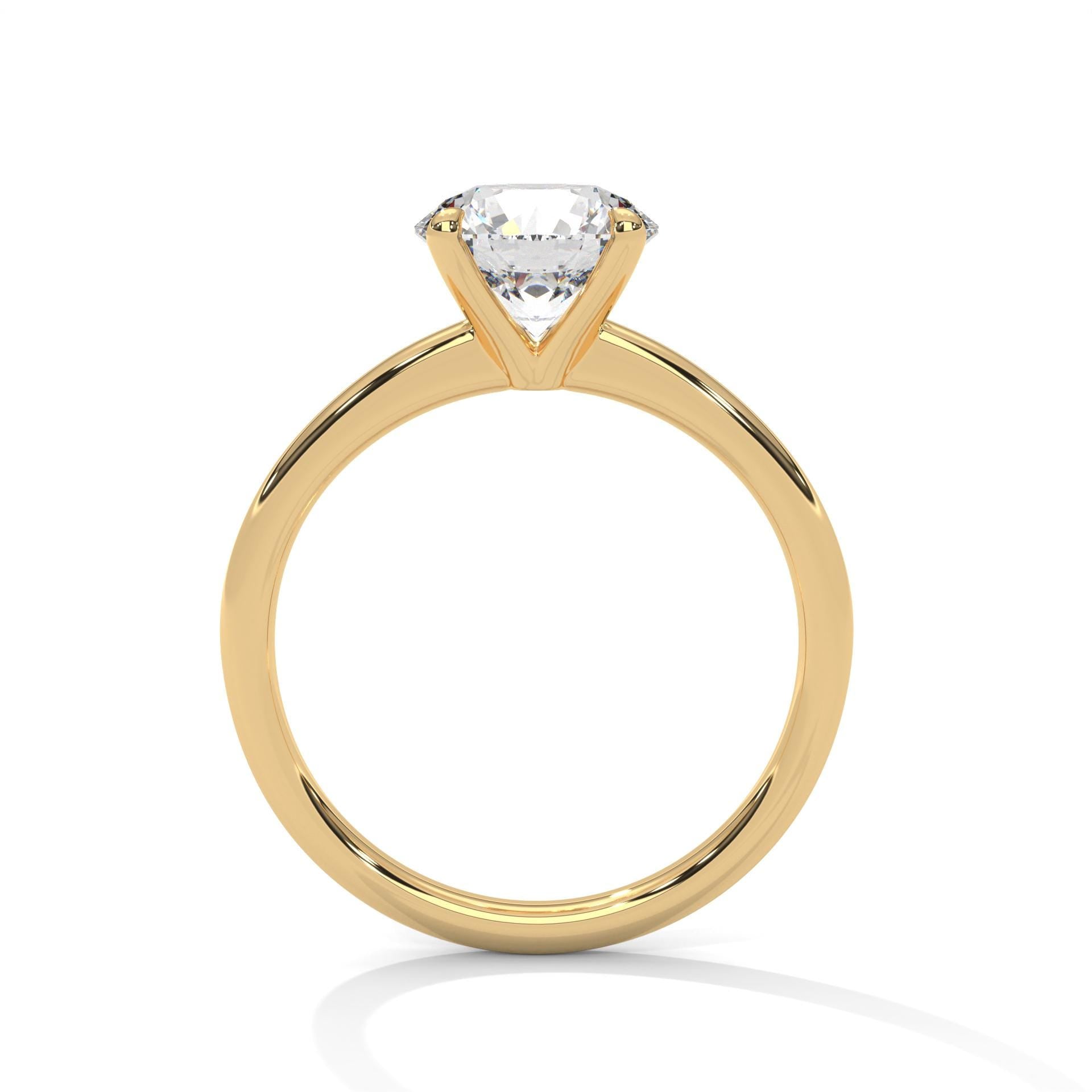 Yellow gold round diamond engagement ring with high-polish cathedral band