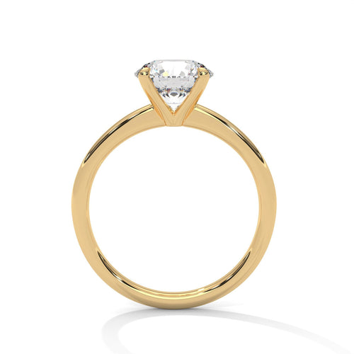 Yellow gold round diamond engagement ring with high-polish cathedral band