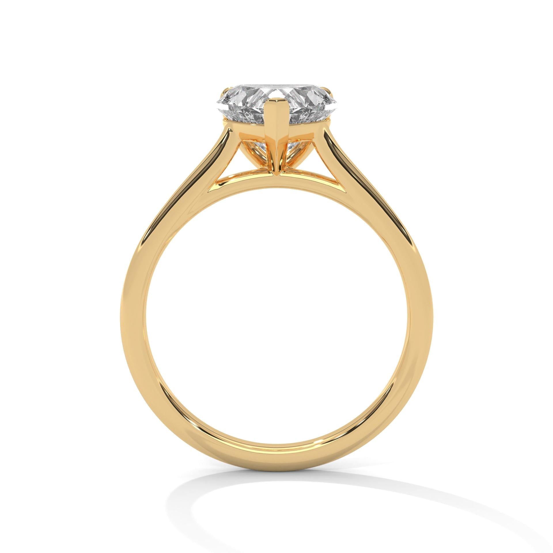 Side view of 4-prong cathedral setting for heart diamond ring