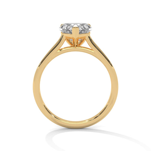 Side view of 4-prong cathedral setting for heart diamond ring
