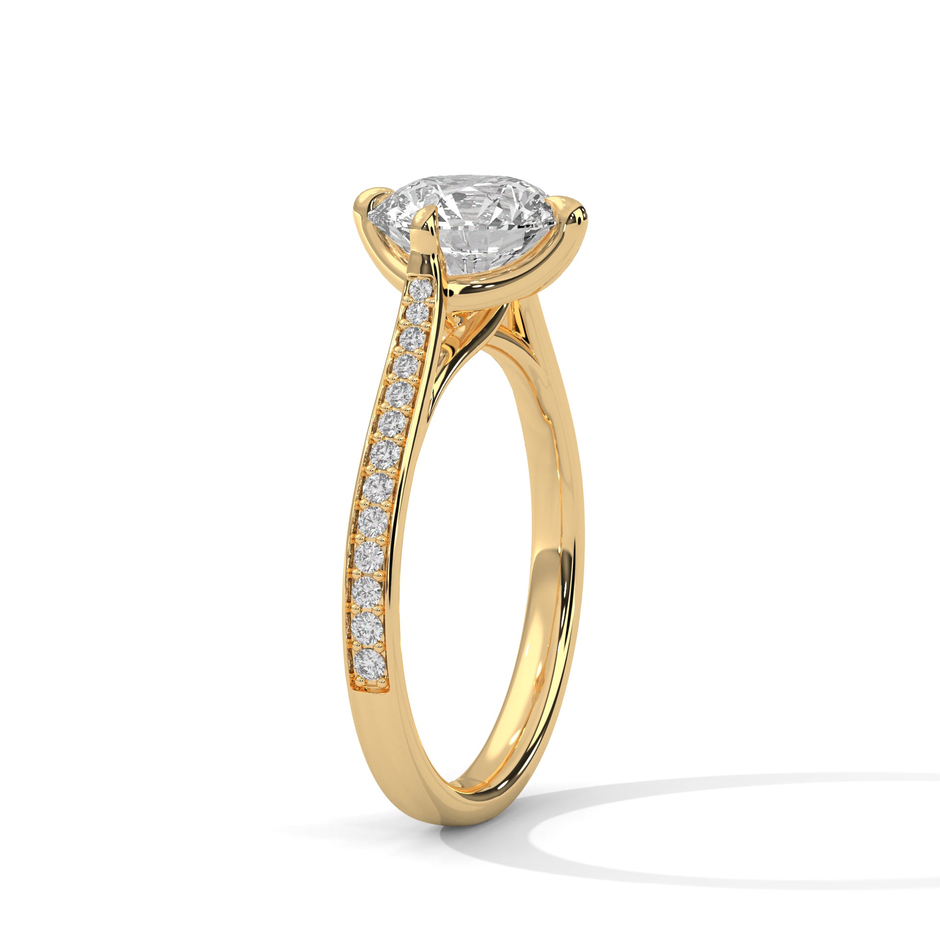 Round Tulip Petal Cathedral Lab Grown Diamond Ring | Pavé Band | 14K 18K Gold