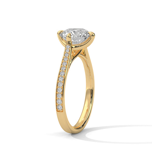 Round Tulip Petal Cathedral Lab Grown Diamond Ring | Pavé Band | 14K 18K Gold