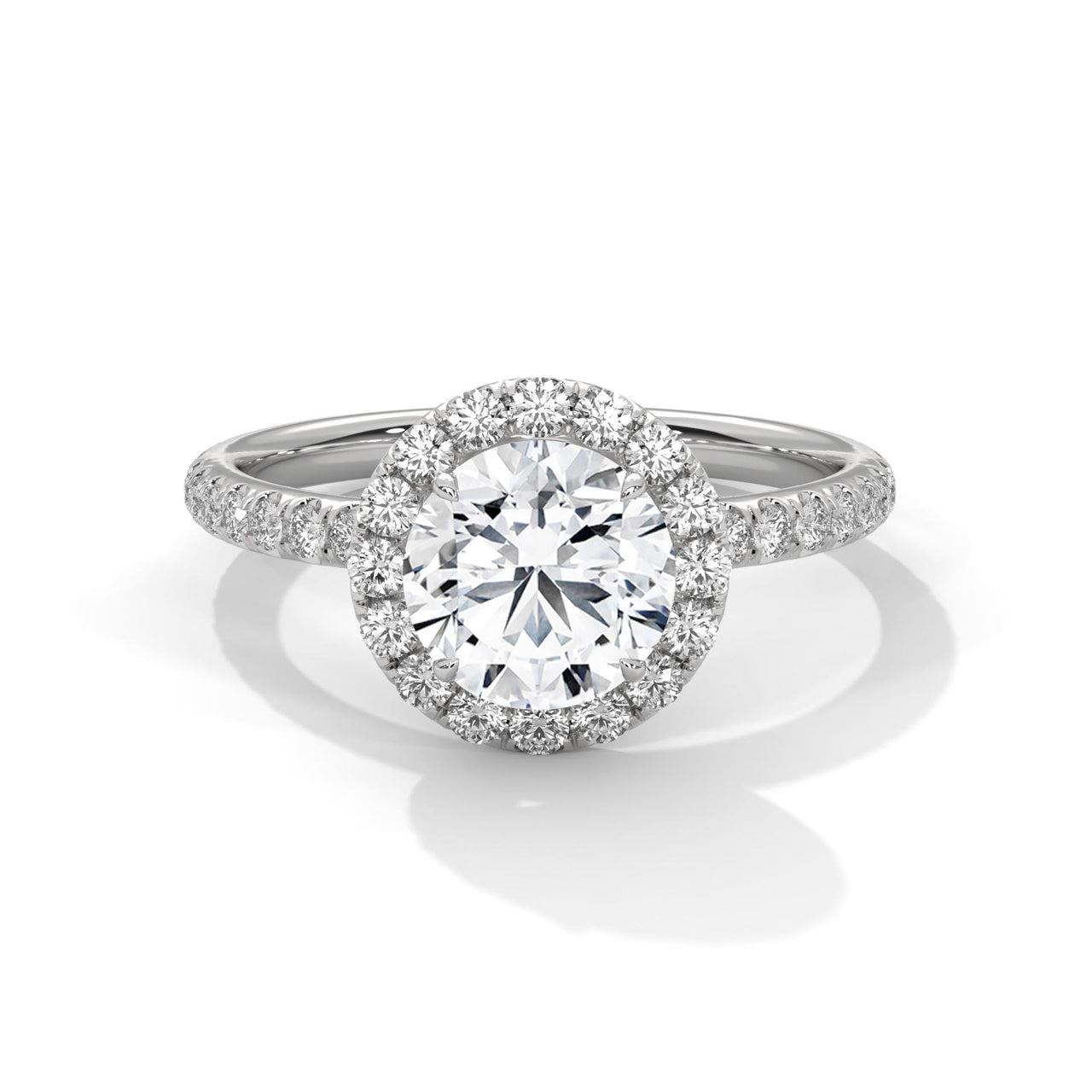 ound lab grown diamond halo pave engagement ring in white gold