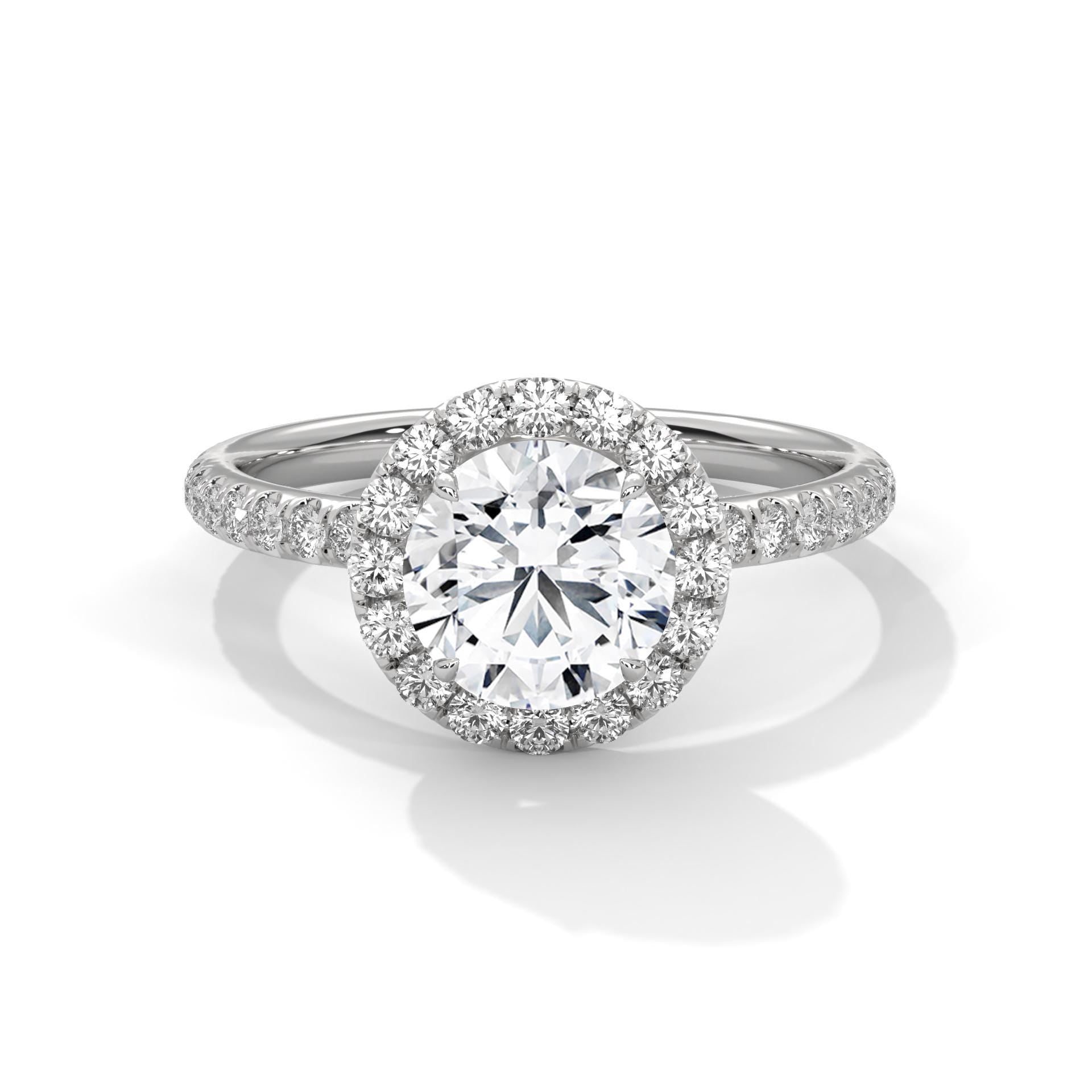 ound lab grown diamond halo pave engagement ring in white gold