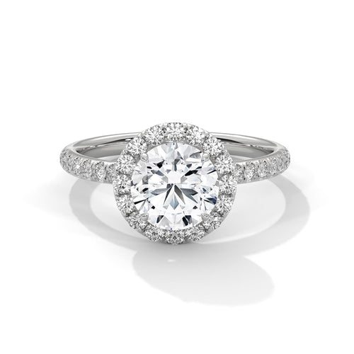 ound lab grown diamond halo pave engagement ring in white gold