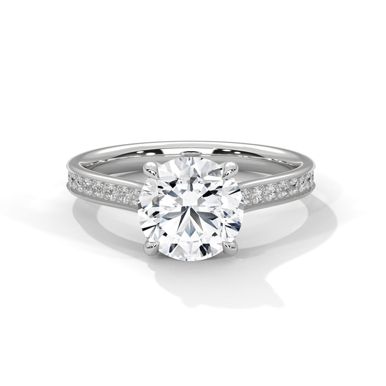 1 to 3 carat round lab diamond pave cathedral solitaire in white gold